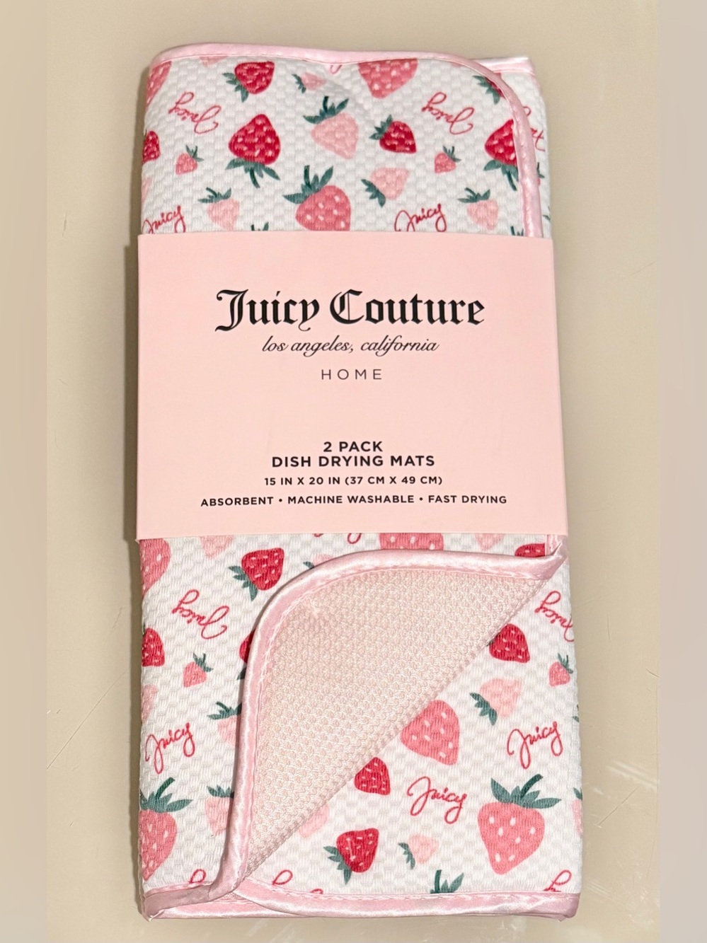 Juicy Couture Pink & Red Strawberry Print Dish Drying Mats - 2 Pack